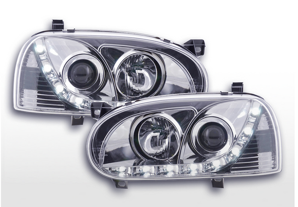 FK Set LED DRL Projector Angel Eye Headlights VW Golf 3 MK3 1HXO 1 EXO 91-97 RHD