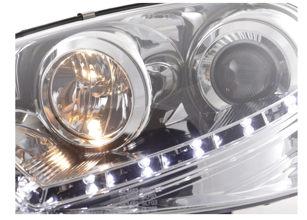 FK Set LED DRL Projektorscheinwerfer VW Golf 5 MK5 03-08 Chrom RHD