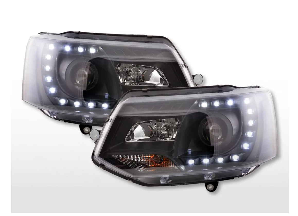 FK Pair LED DRL Projector headlights VW Van Camper Transporter T5 09+ Black LHD