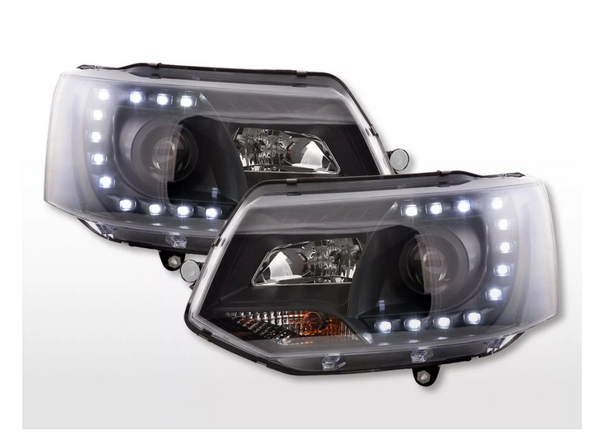 FK Paar LED DRL Projektorscheinwerfer VW Van Camper Transporter T5 09+ Schwarz LHD