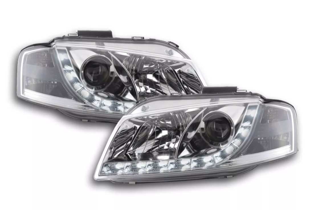 FK Set LED DRL Headlights Halo Projector Audi A3 8P 8PA 03-08 chrome S3 LHD