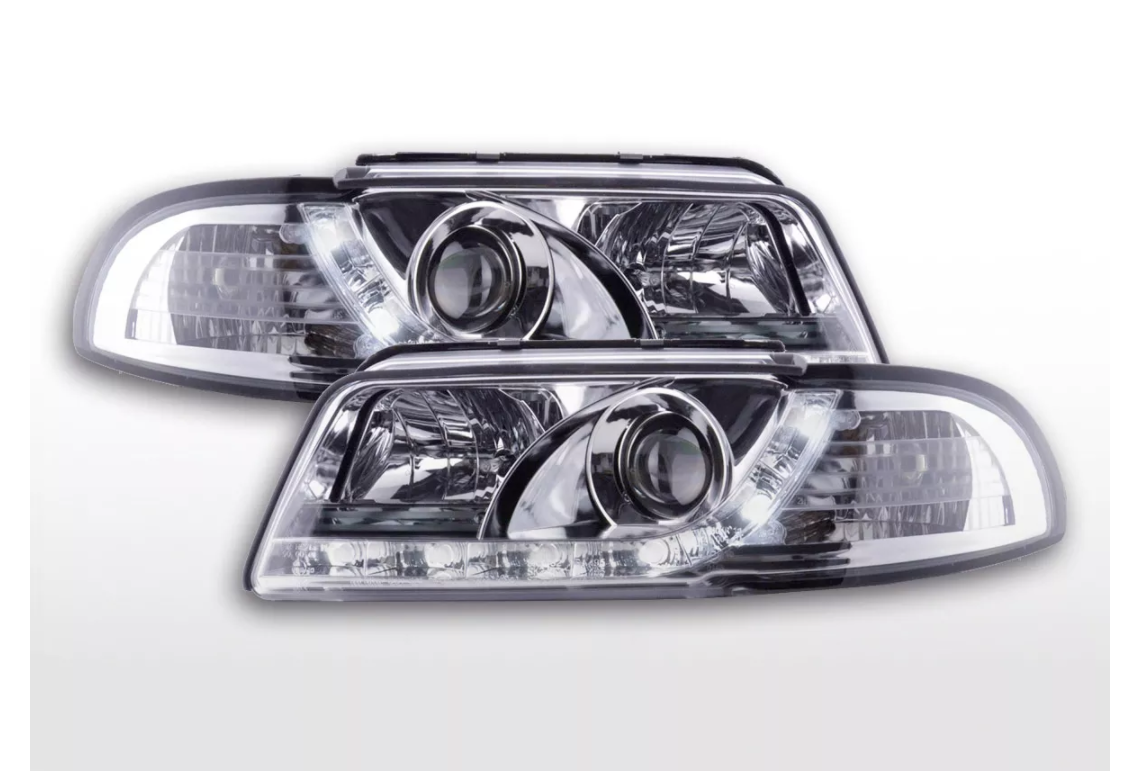 FK LED DRL Lichtleiste Halo Projektor Scheinwerfer Audi A4 B5 8D 94-99 Chrom S4 LHD 