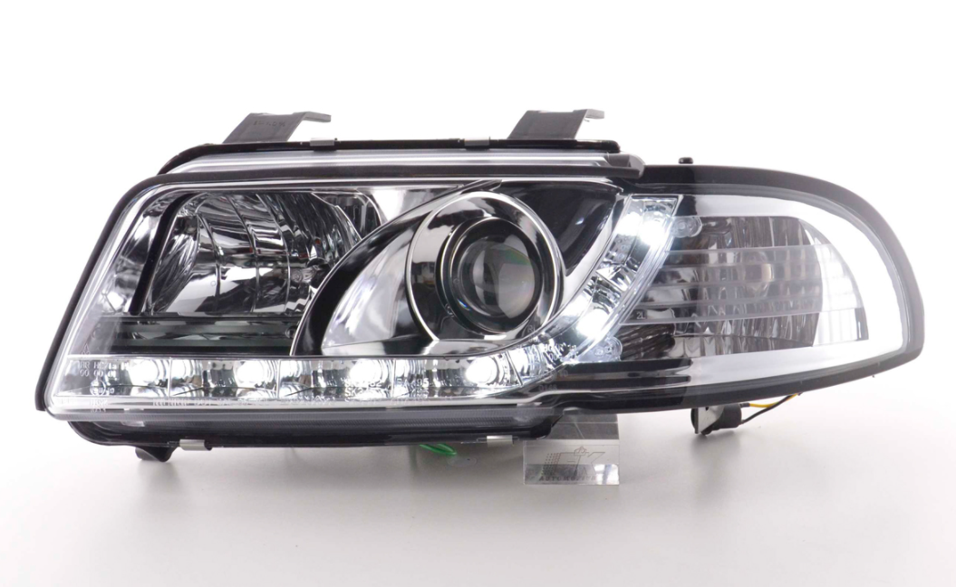 FK LED DRL Lichtleiste Halo Projektor Scheinwerfer Audi A4 B5 8D 94-99 Chrom S4 LHD 