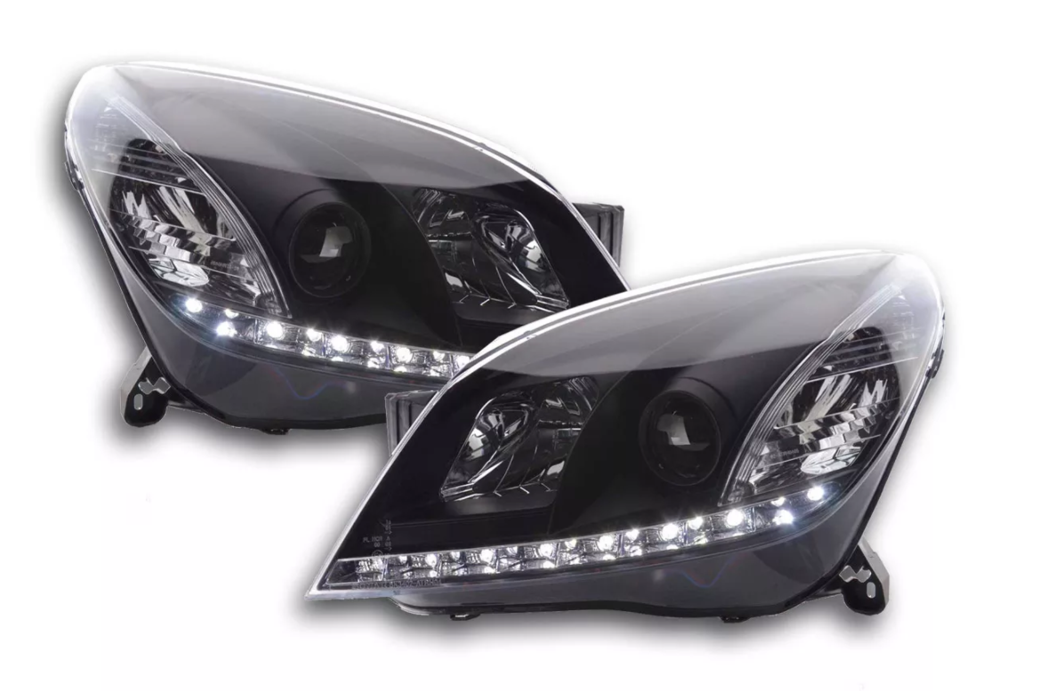 FK Set Astra H BJ 04–10 LED DRL Halo Projektorscheinwerfer Schwarz LHD