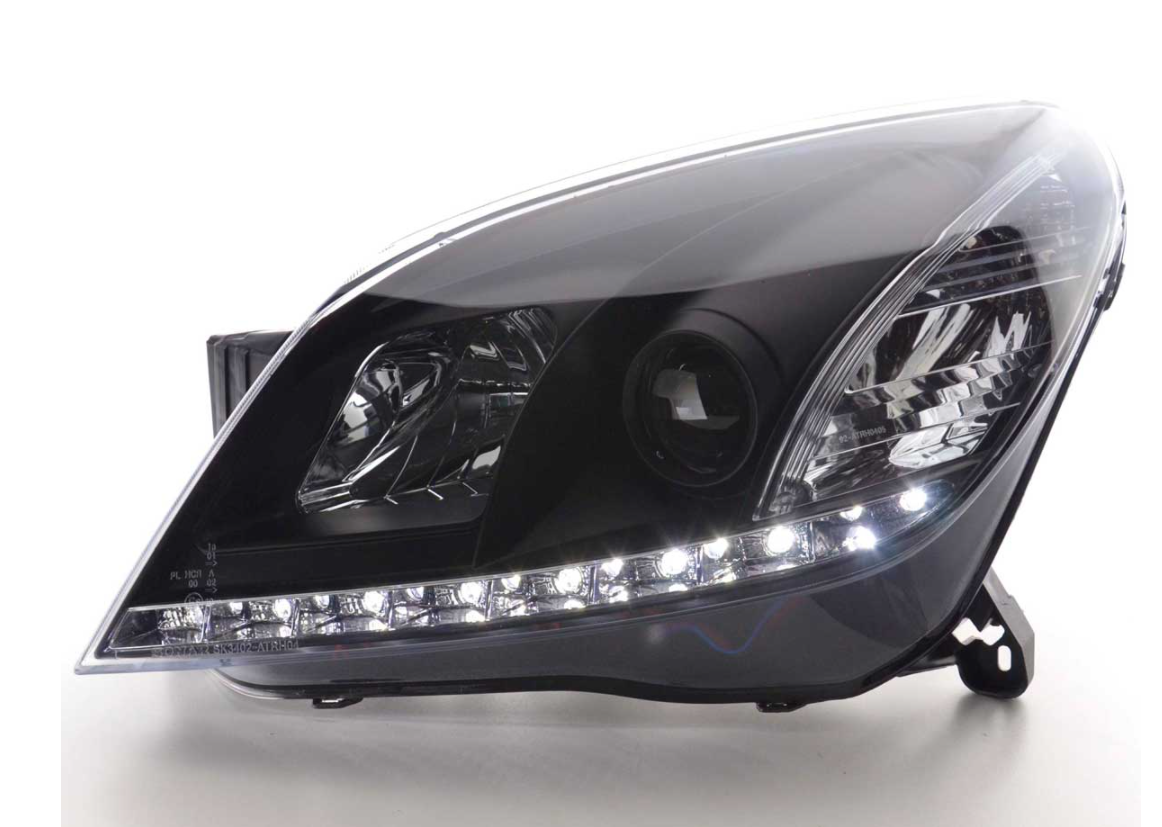 FK Set Astra H BJ 04–10 LED DRL Halo Projektorscheinwerfer Schwarz LHD