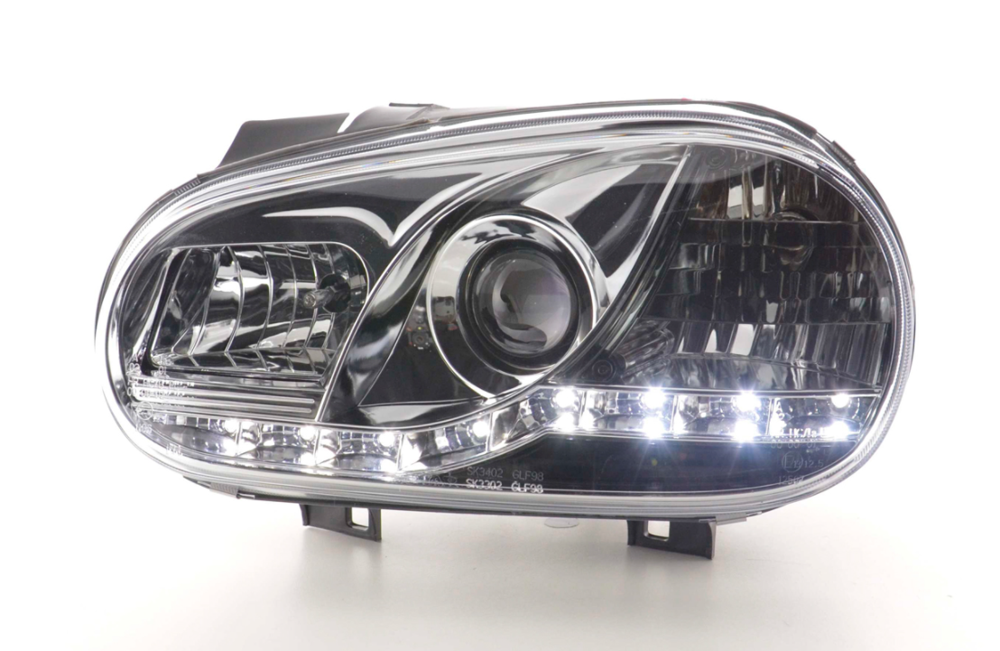 FK LED DRL Halo Projector Headlight set VW Golf 4 MK4 1J 98-03 chrome LHD