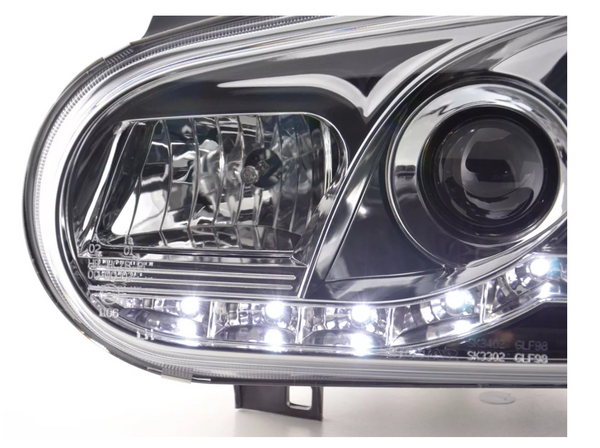 FK LED DRL Halo Projector Headlight set VW Golf 4 MK4 1J 98-03 chrome LHD