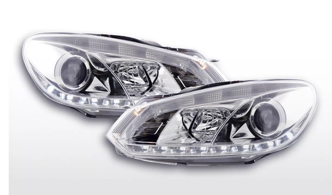 FK Set VW Golf 6 MK6 1K LED Projector Headlights DRL GTI R20 08+ Chrome RHD