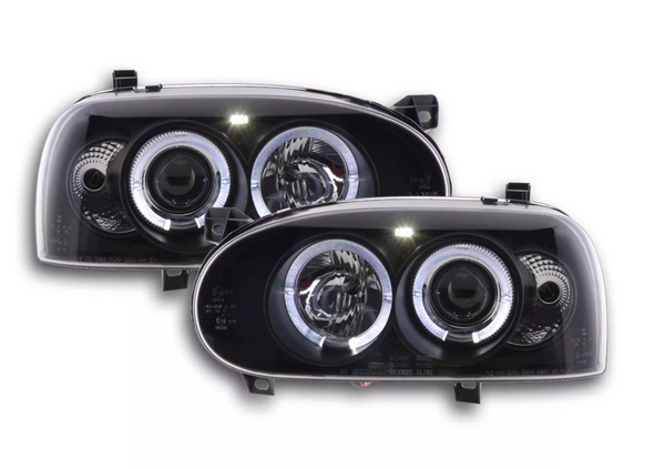 FK Set LED DRL Projector Angel Eye Headlights VW Golf 3 MK3 1HXO 1 EXO 91-97