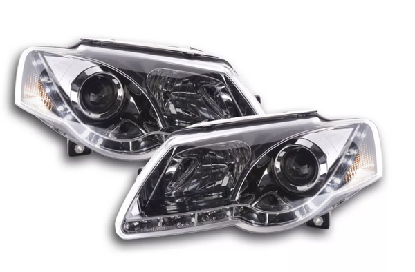 FK Set LED DRL Halo Eye Projector Headlights VW Passat B6 3C 05+ chrome LHD