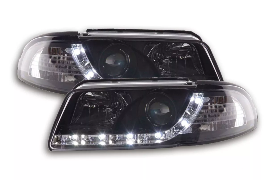 FK LED DRL Angel Eye Projector headlights Audi A4 B5 8D 99-01 black S4 LHD