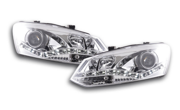 FK Pair LED DRL Projector headlights VW Polo type 6R 2010+ chrome RHD Plug & Pla