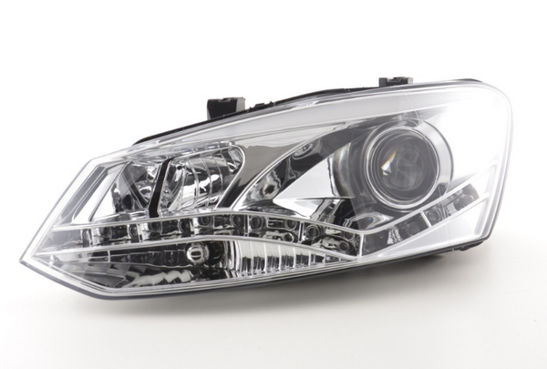 FK Pair LED DRL Projector headlights VW Polo type 6R 2010+ chrome RHD Plug & Pla