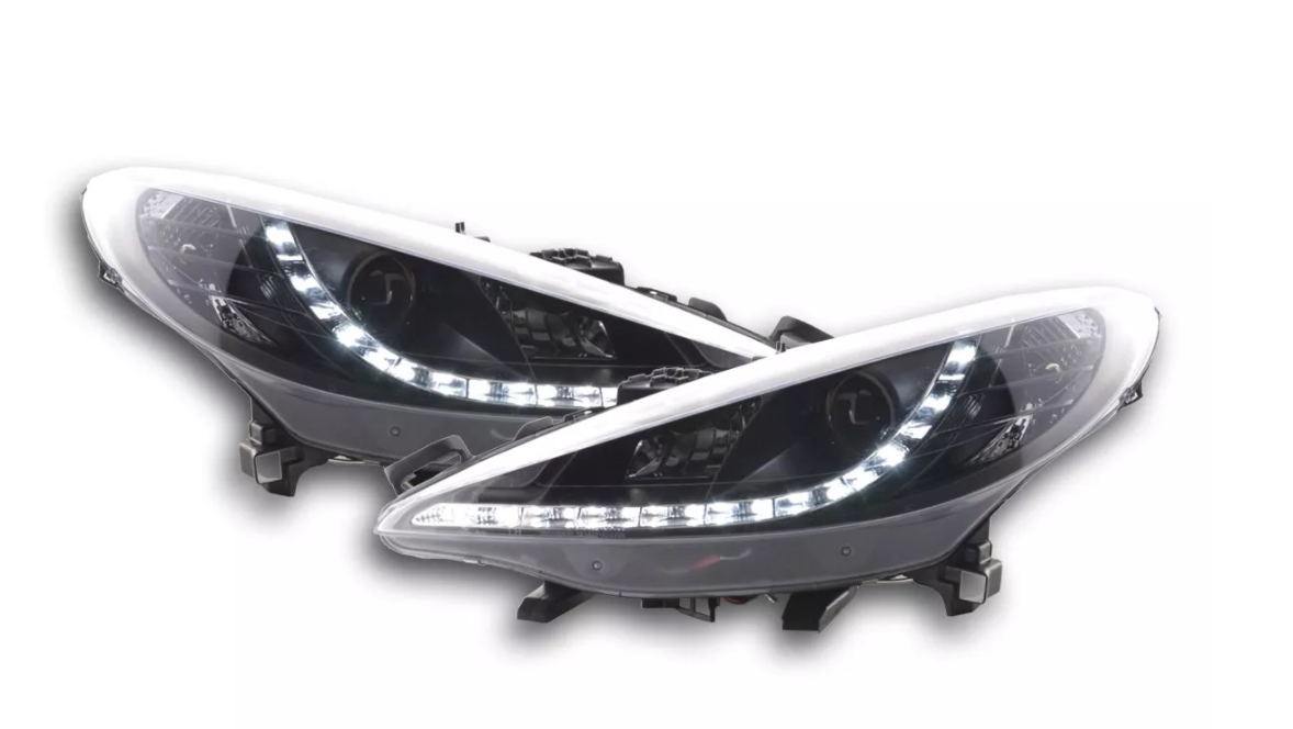 FK Set LED DRL Angel Eye Projektorscheinwerfer Peugeot 207 2006+ schwarz