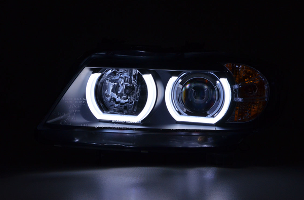 FK Pair LED DRL Projector Eye headlights BMW 3-series E90 E91 05-08 Black LHD