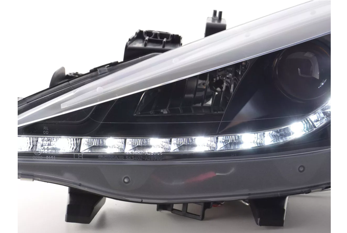 FK Set LED DRL Angel Eye Projektorscheinwerfer Peugeot 207 2006+ schwarz