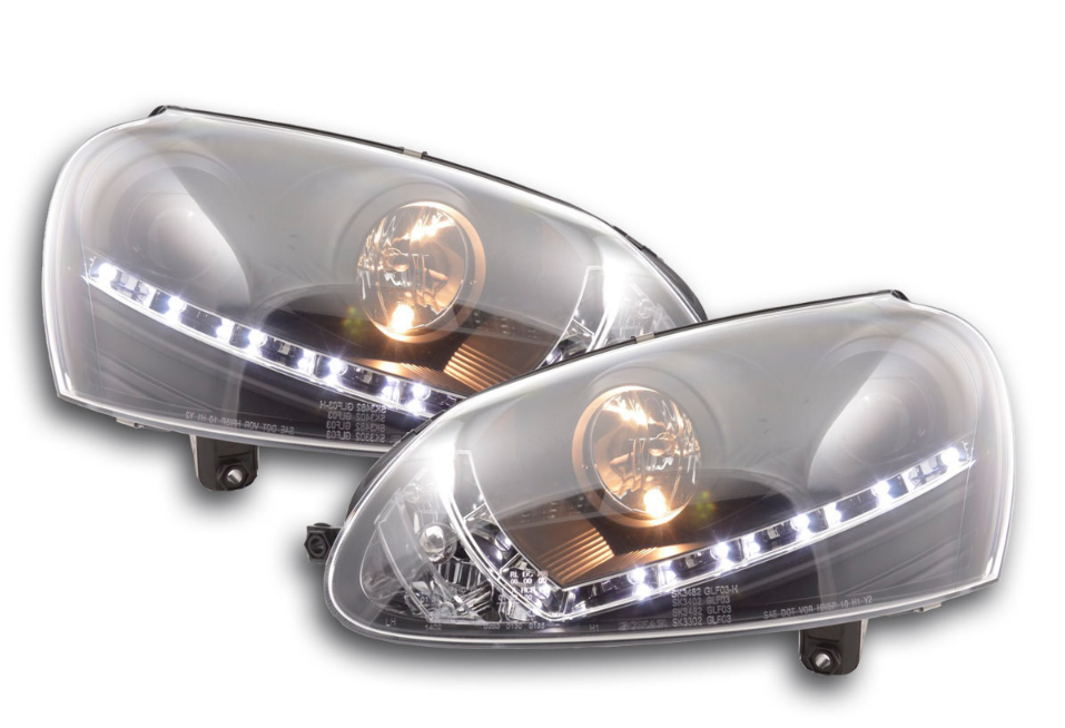 FK Set LED Halo Eye Projektor DRL Scheinwerfer VW Golf 5 MK5 1K 03-08 schwarz RHD