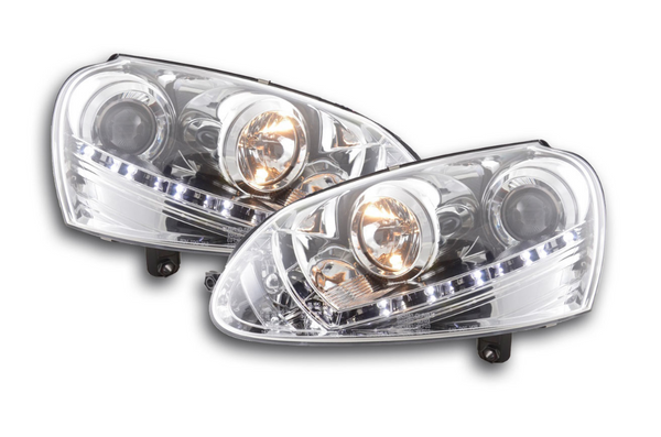 FK Set LED Halo DRL Headlights VW Golf 5 5 MK5 1K 03-08 chrome RHD Plug & Play