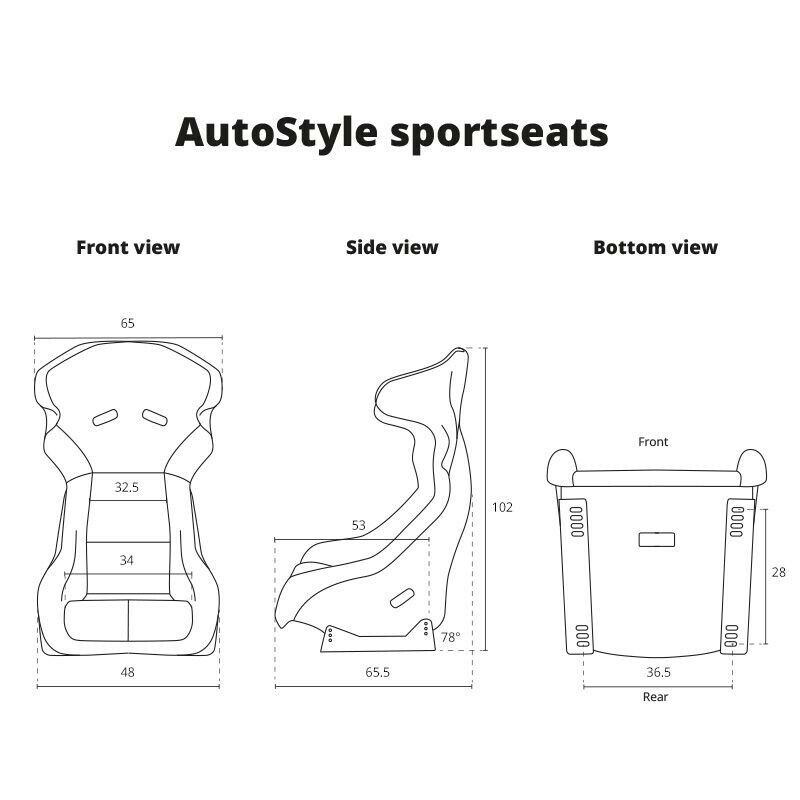 AUTOSTYLE x1 Univ Single Sports Full Bucket Seat Black Reinfo Fixed back Track