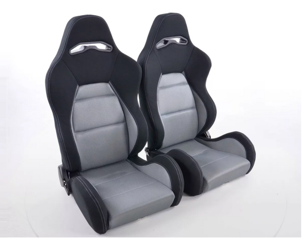 FK Pair Universal Recline / Fold Bucket Sports Seats - Grey & Black Stitch