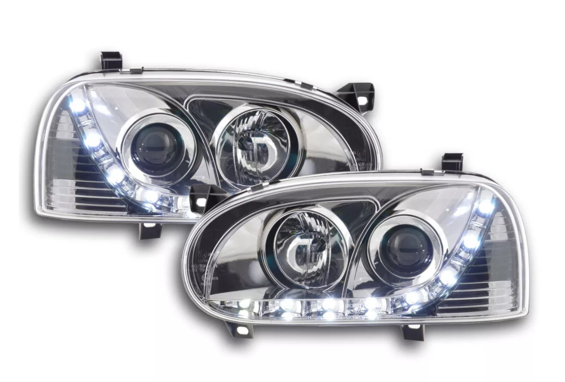 FK Set LED DRL Projector Angel Eye Headlights VW Golf 3 MK3 1HXO 1 EXO 91-97 RHD