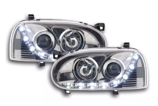 FK Set LED DRL Projektor Angel Eye Scheinwerfer VW Golf 3 MK3 1HXO 1 EXO 91-97 RHD