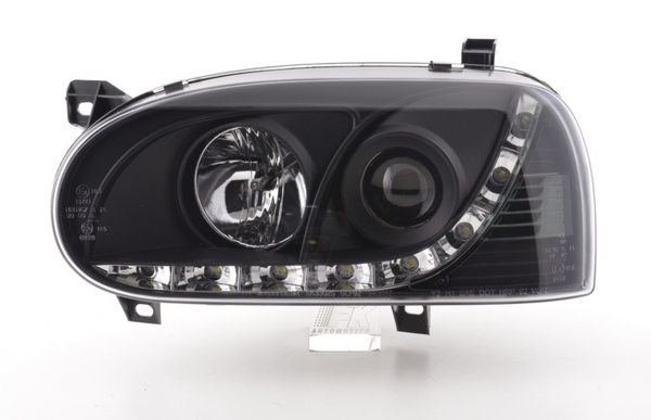 FK LED DRL Devil Angel Eyes Scheinwerfer VW Golf 3 MK3 1HXO 1EXO 91-97 schwarz RHD