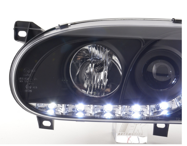 FK LED DRL Devil Angel Eyes Headlights VW Golf 3 MK3 1HXO 1EXO 91-97 black RHD