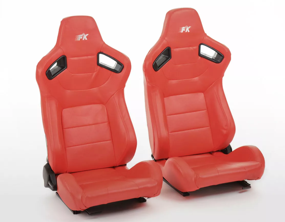 FK Pair RED Universal Premium Line Sports Bucket Seats - Recline & slide runners