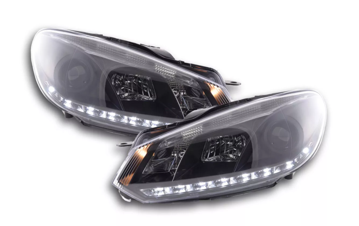 FK Set VW Golf 6 MK6 1K LED Devil Eye Project Scheinwerfer DRL R20 08+ Schwarz RHD 