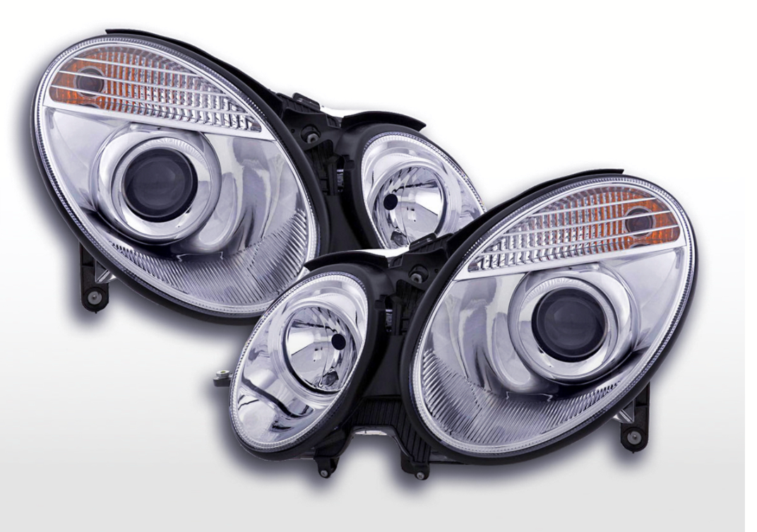 FK Mercedes E-Class type W211 06-08 chrome PROJECTOR DRL HEADLIGHTS LHD