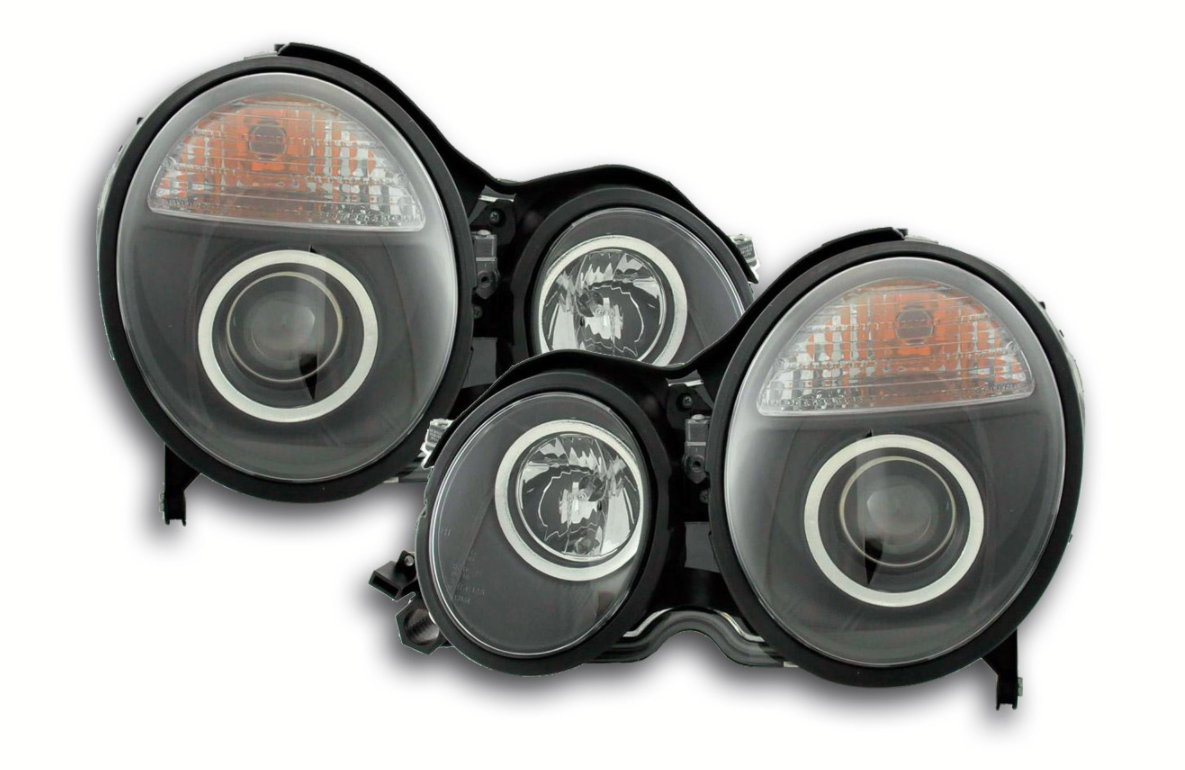 FK LED DRL Angel Eye Projektorscheinwerfer Mercedes E-Klasse W210 99–01 RHD