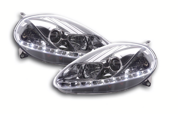 FK LED DRL Angel Eye Projector headlights Fiat Grande Punto 199 08+ chrome LHD