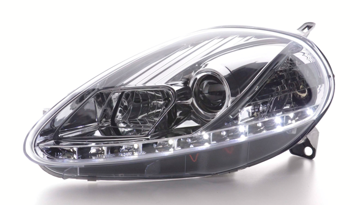 FK LED DRL Angel Eye Projector headlights Fiat Grande Punto 199 08+ chrome LHD