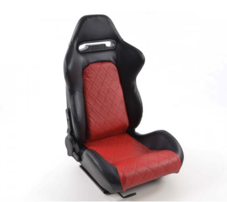 FK Universal Reclining Bucket Sports Seats Luxury Quilted Red Synth Leather