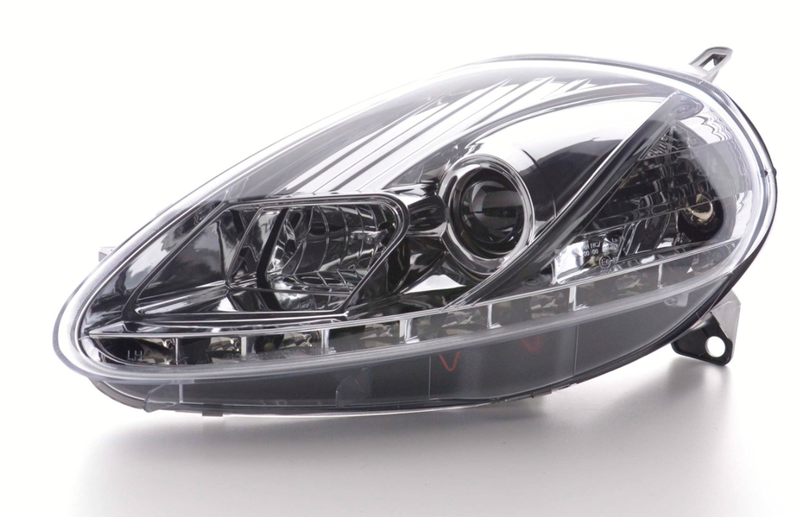 FK LED DRL Angel Eye Projector headlights Fiat Grande Punto 199 08+ chrome LHD