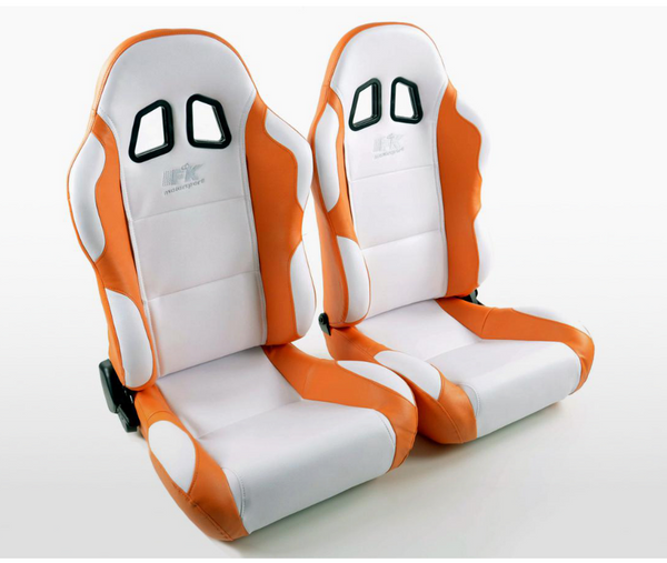 FK Univ Bucket Sports Seats &amp; Runners White &amp; Orange Defender 90 T5 T6 4x4 Car