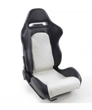 FK Universal Reclining Bucket Sports Seats Luxury Quilted White Synth Leather