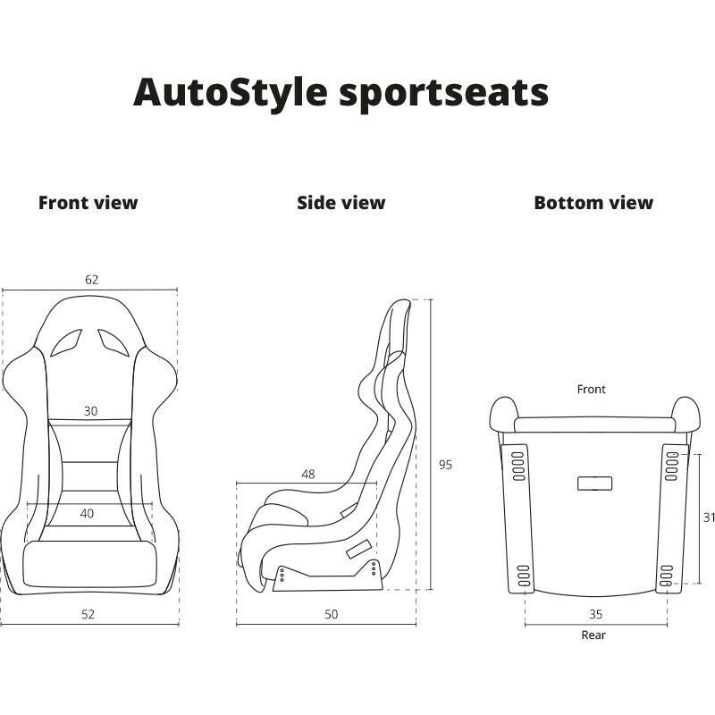 AUTOSTYLE x1 Univ Einzel-Sportschalensitz. Rückenlehnenschienen aus schwarzem Fiberglas