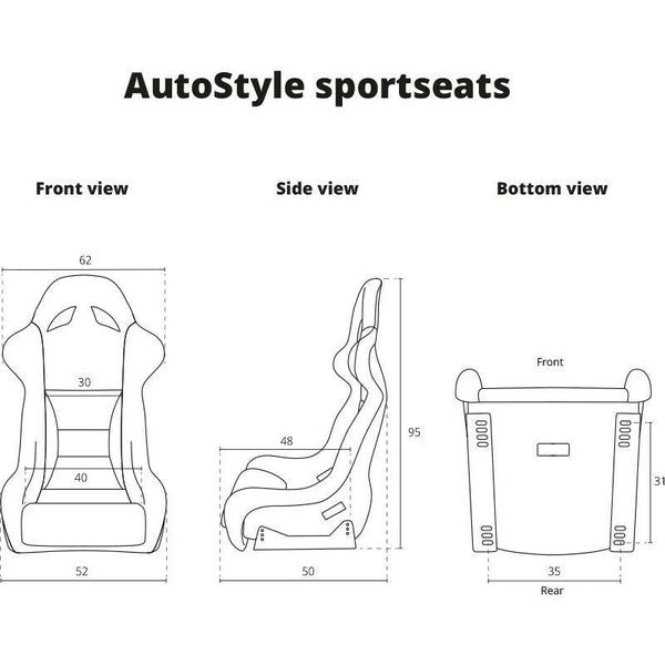 AUTOSTYLE x1 Univ Single Sports Bucket Seat Black fibreglass back-rest runners