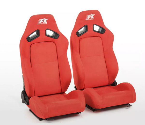 FK Universal Sports Bucket Seats Reclining Syn Suede Red with slide runners