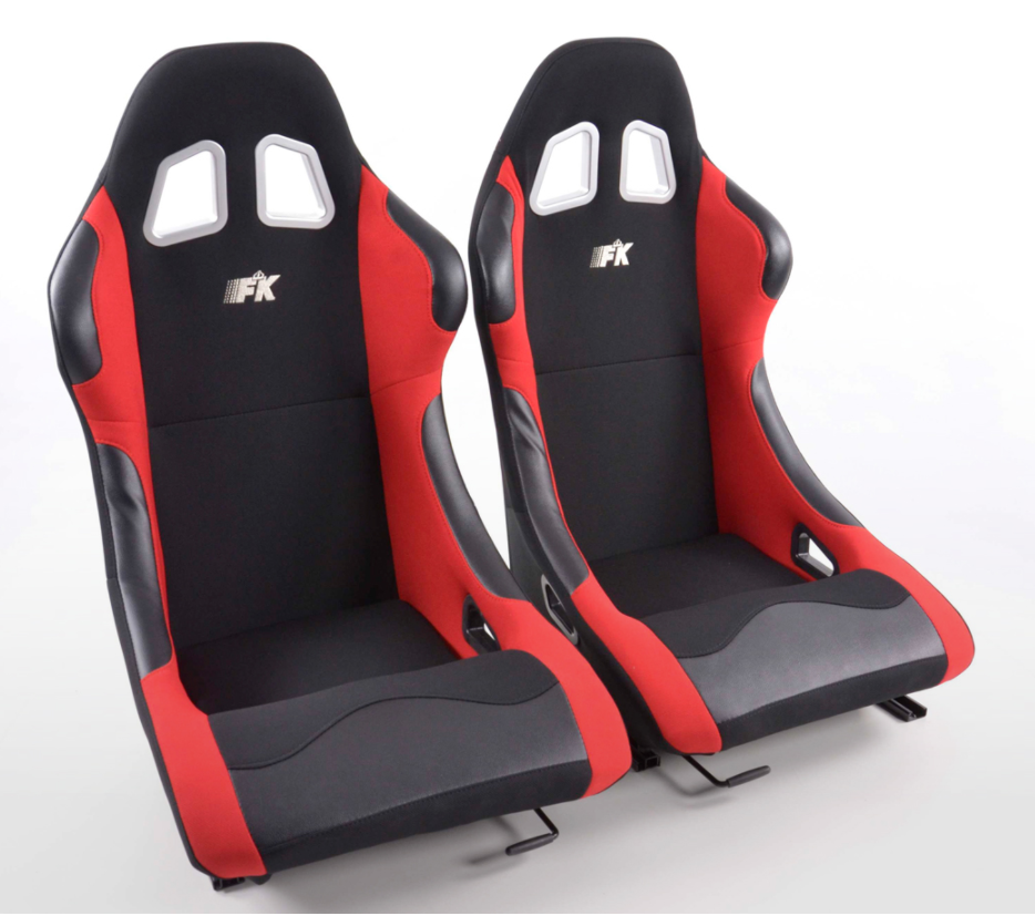 FK Universal Fixed Back Bucket Seats Black & Red / Blue / Orange Car 4x4 Van