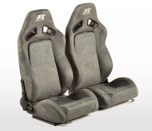 FK Universal Sports Bucket Seats Reclining Syn Wildleder GRAU mit Gleitkufen