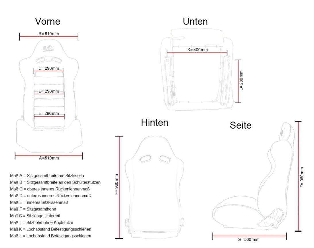 FK Universal-Sportschalensitze, verstellbar, Syn-Wildleder, Rot, mit Gleitkufen