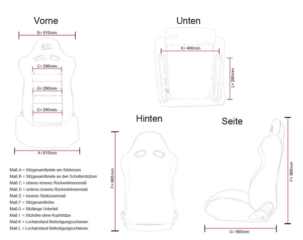 FK Universal-Sportschalensitze, verstellbar, Syn-Wildleder, Rot, mit Gleitkufen