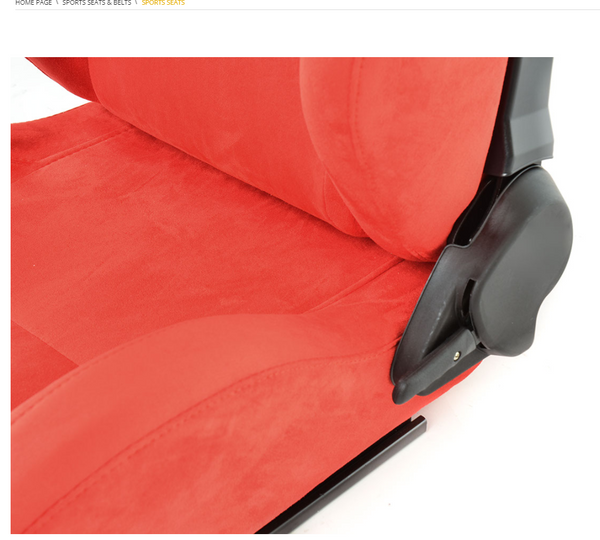 FK Universal Sports Bucket Seats Reclining Syn Suede Red with slide runners