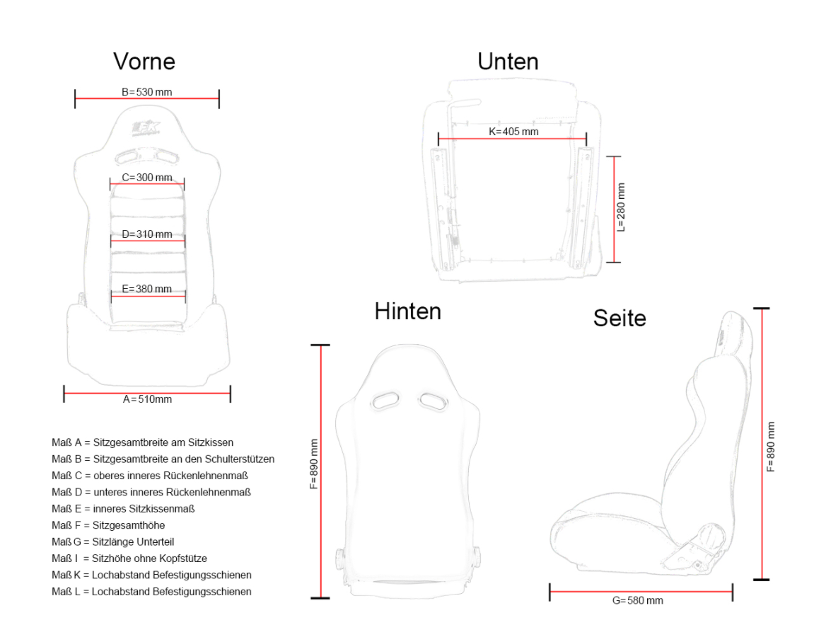 FK Universal-Schalensitze mit fester Rückenlehne, Schwarz und Rot/Blau/Orange, für 4x4-Vans