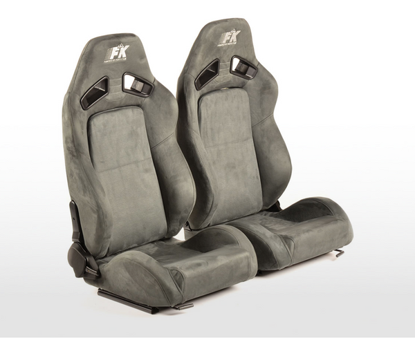 FK Universal Sports Bucket Seats Syn Wildleder Grau Rot mit Uni-Rutsche