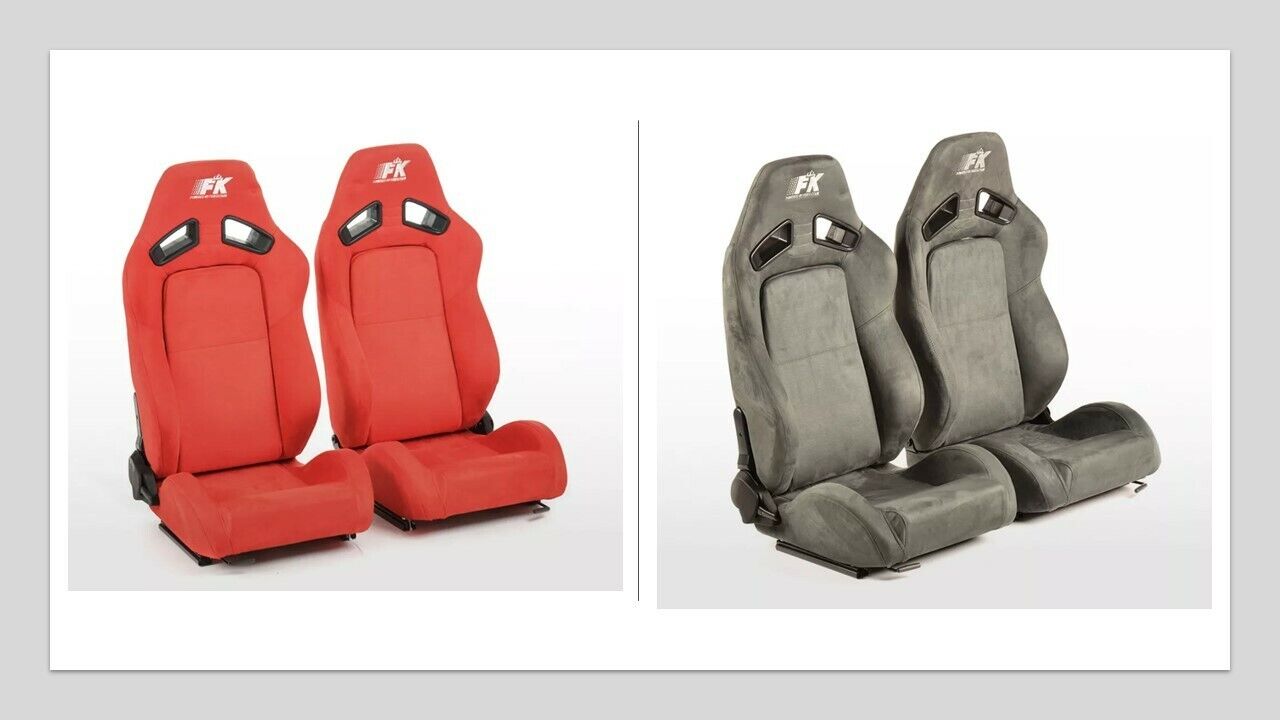 FK Universal Sports Bucket Seats Syn Wildleder Grau Rot mit Uni-Rutsche