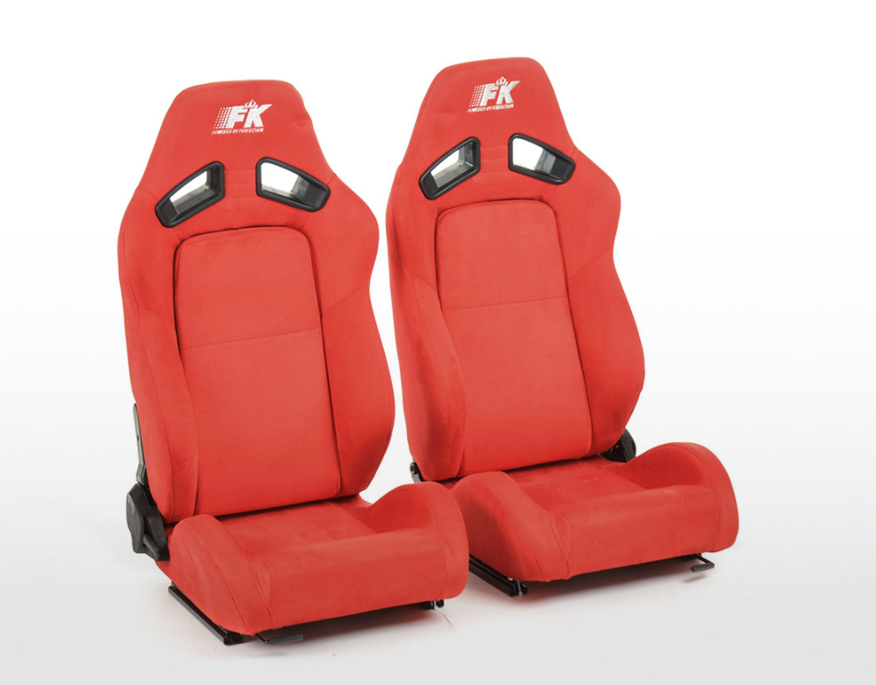 FK Universal Sports Bucket Seats Syn Wildleder Grau Rot mit Uni-Rutsche